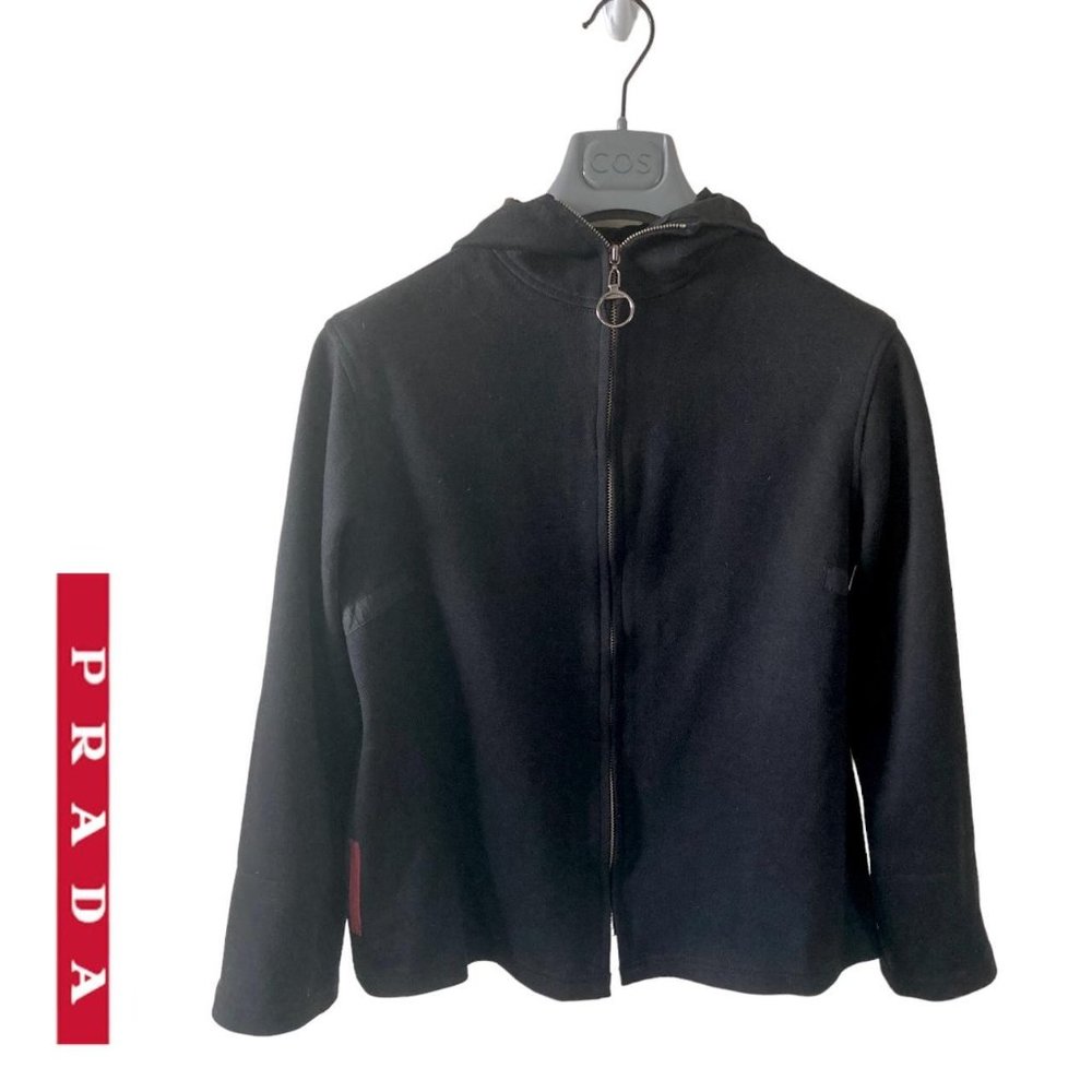 prada sport black zipper hoodie with built-in baseball cap size S-M